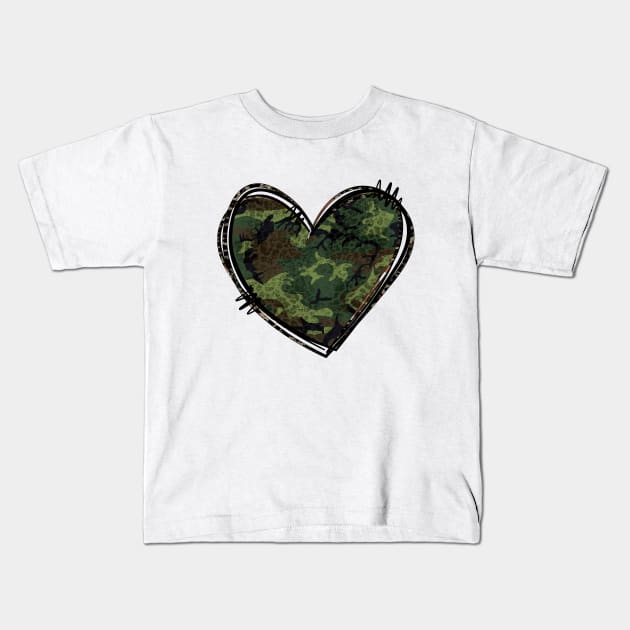 Camo Heart Kids T-Shirt by DigitalCreativeArt